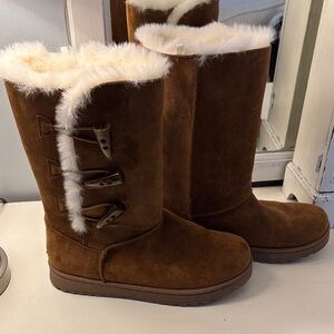 White Mountain Brown Faux-Shearling Toggle Winter Boots